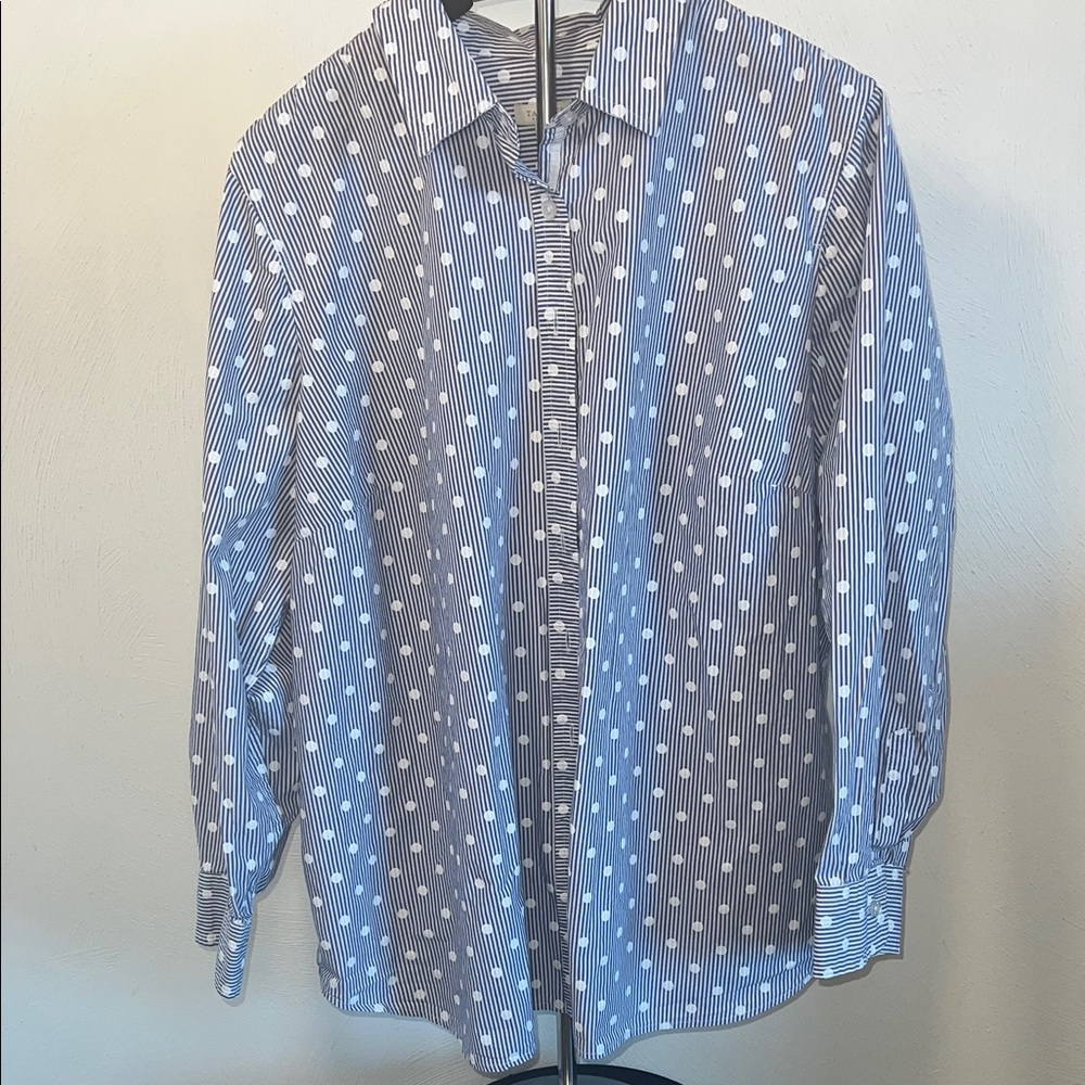 Talbots Blue and White Polka Dot Shirt